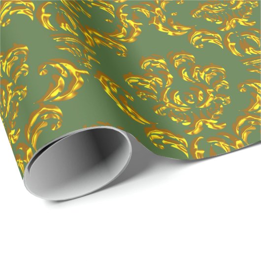 Gold Damaskers op groen Cadeaupapier (Rol Hoek)