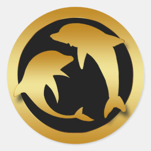 GOLD DANCING DOLPHINS RONDE STICKER