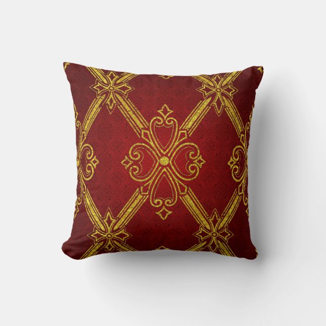 Gold Dark Red Deco Kussen (Voorkant)