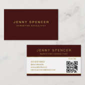 Gold Dark Red Minimalist QR Code Professional Visitekaartje (Voorkant / Achterkant)