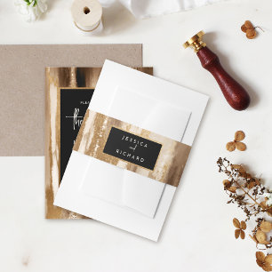 Gold & Dark Waterverf Couple's Names Bruiloft Uitnodigingen Wikkel