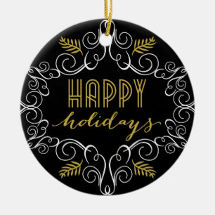 Gold Deco Festive Foliage Holiday Foto Keramisch Ornament