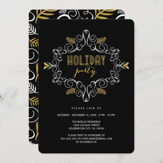 Gold Deco Foliage Classic Holiday Party Kaart (Voorkant / Achterkant)