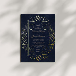 Gold Deco Ornament bruiloft Folie Uitnodiging