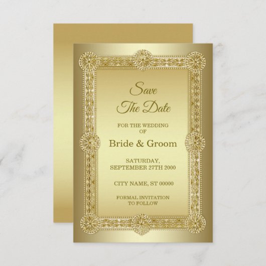 Gold Decorative Wedding Save the Date (Voorkant / Achterkant)