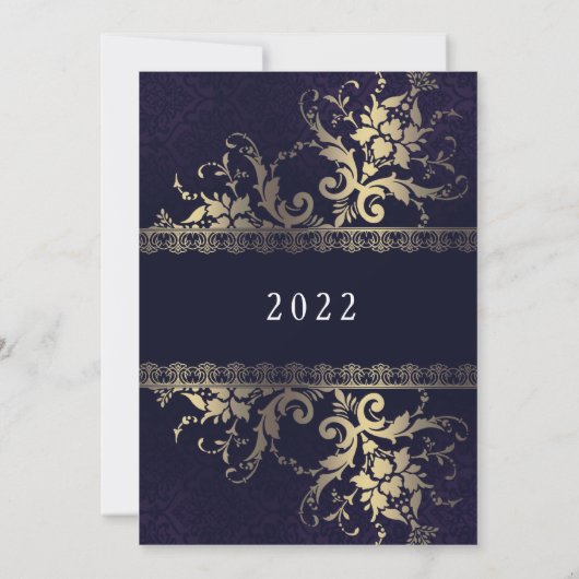 Gold Deep Blue Celebration Nouvel An Invitation (Dos)