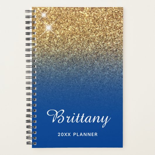 Gold Deep Blue Glitter Ombre - Aangepast Planner (Voorkant)