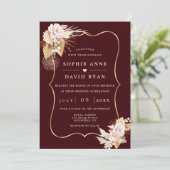 Gold Deep Burgundy Floral Fall All In One Wedding Kaart (Staand voorkant)