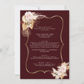 Gold Deep Burgundy Floral Fall All In One Wedding Kaart (Achterkant)