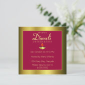 Gold Deepas à Om sur Bright Burgundy Invitation (Debout devant)