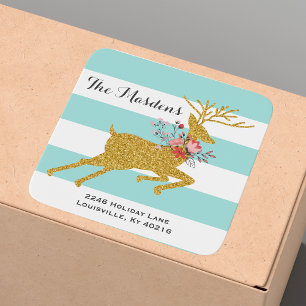 Gold Deer en Stripes persoonlijke Adresetiketten Vierkante Sticker