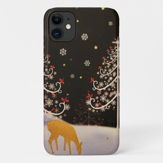 Gold  Deer Familie in Snowy Kerstbos Case-Mate iPhone Case (Achterkant)