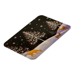 Gold  Deer Familie in Snowy Kerstbos Magneet