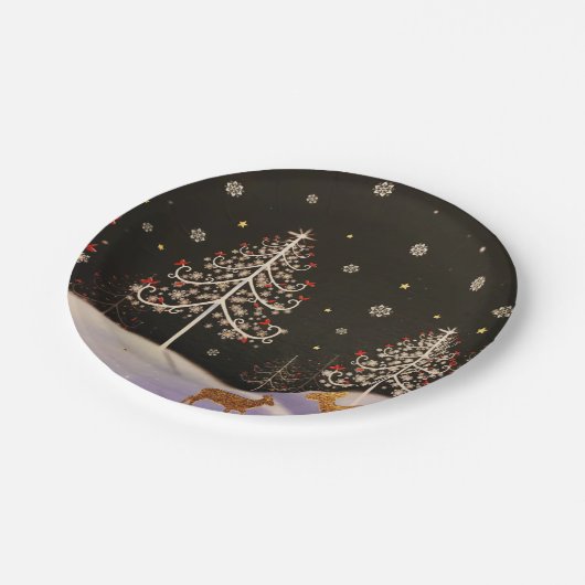 Gold Deer Familie in Snowy Kerstbos Papieren Bordje (Gekanteld)