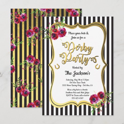 Gold Derby Horse racing Party Invitations (Devant / Derrière)