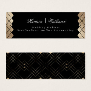 Gold Diamond Black Geometric Deco Gatsby Wedding Mini Visitekaartjes