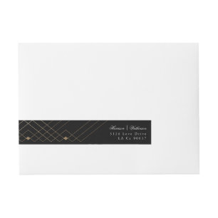 Gold Diamond Geometric Black Deco Gatsby Wedding Adreslabel Wikkel