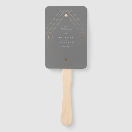Gold Diamond Gray Geometric Deco Gatsby Wedding Handwaaier (Voorkant)