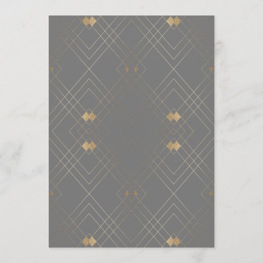 Gold Diamond Gray Geometric Deco Gatsby Wedding Menu (Achterkant)