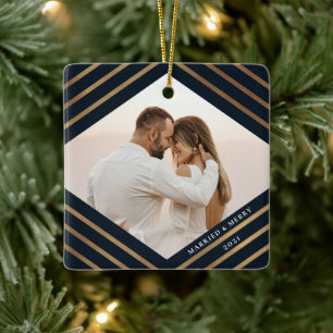 Gold Diamond Navy 2 Foto gehuwd met pretkerst Keramisch Ornament