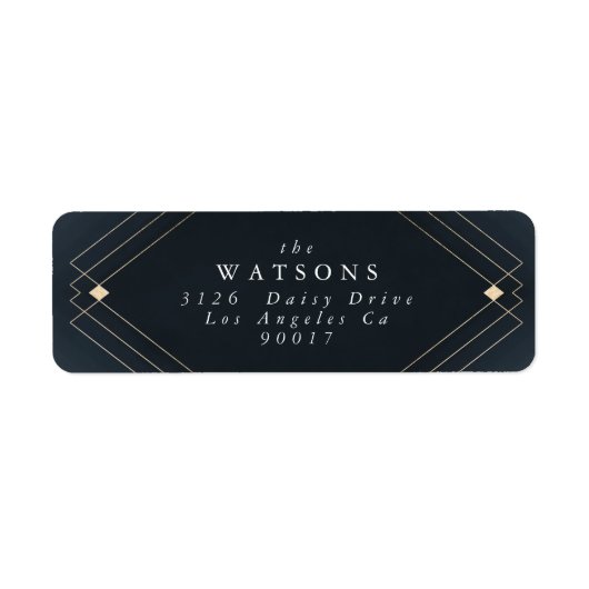 Gold Diamond Navy Geometric Deco Gatsby Wedding Etiket (Voorkant)
