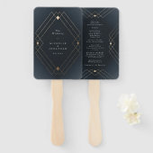 Gold Diamond Navy Geometric Deco Gatsby Wedding Handwaaier (Voorkant en achterkant)