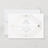 Gold Diamond Navy Geometric Deco Gatsby Wedding RSVP Kaartje (Voorkant)