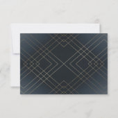 Gold Diamond Navy Geometric Deco Gatsby Wedding RSVP Kaartje (Achterkant)