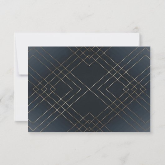 Gold Diamond Navy Geometric Deco Gatsby Wedding RSVP Kaartje (Achterkant)