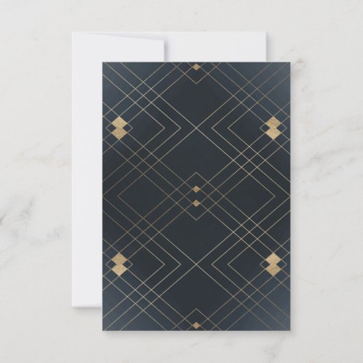 Gold Diamond Navy Geometric Deco Gatsby Wedding RSVP Kaartje (Achterkant)