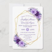 Gold Diamond Paars Floral Geometric Wedding Kaart (Voorkant)