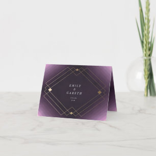 Gold Diamond Paars Geometric Deco Gatsby Wedding Bedankkaart