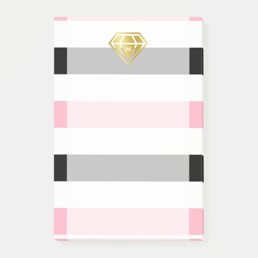 Gold Diamond & Pink & Black Stripes Monogram Post-it® Notes (Voorkant)