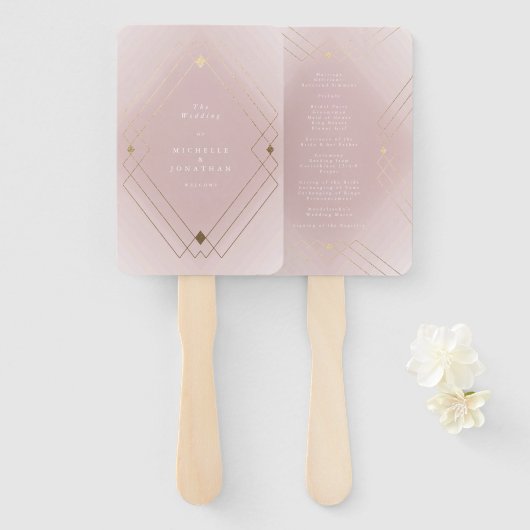 Gold Diamond Pink Geometric Deco Gatsby Wedding Handwaaier (Voorkant en achterkant)