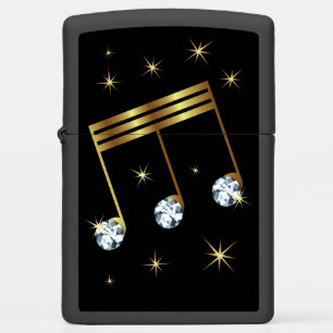 Gold Diamond Rhinestone Music Note Zippo Lighter