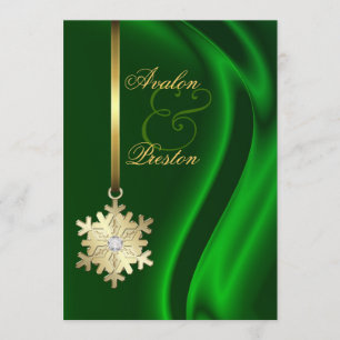 Gold Diamond Snowflake Green Silk Invitation Kaart