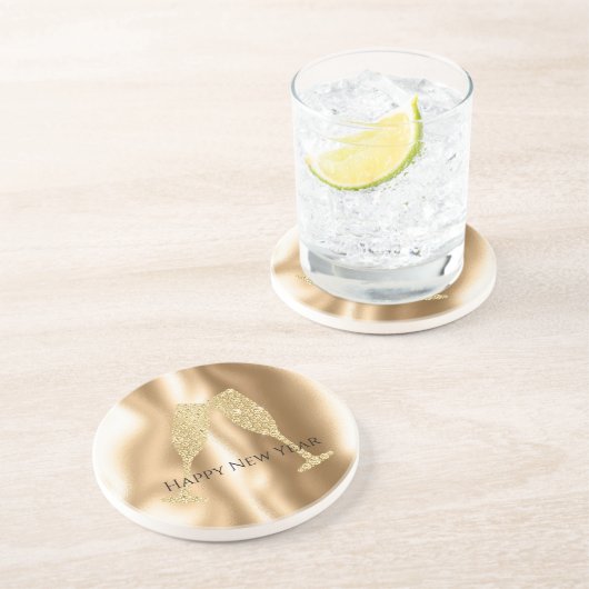Gold Diamond Sparkle Champagne Glasses New Year's Zandsteen Onderzetter (Zijkant)