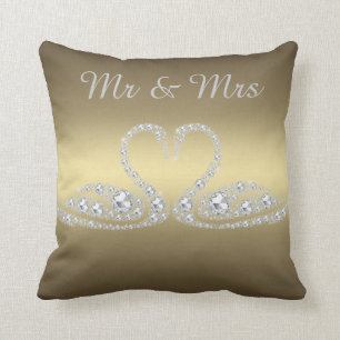 GOLD DIAMOND SWAN CUSHION WEDING KUSSEN
