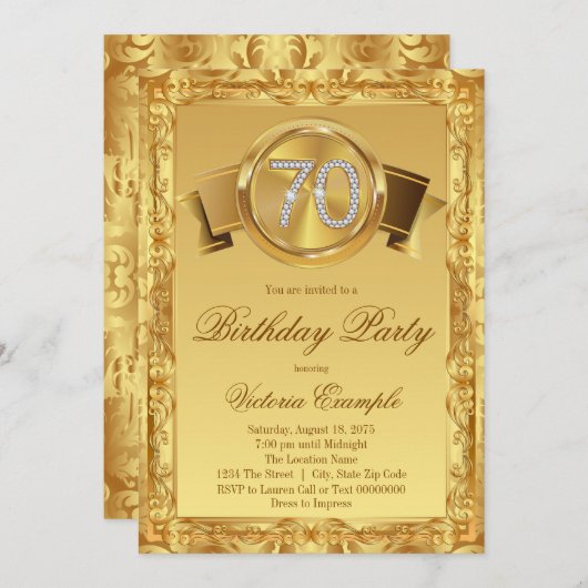 Gold Diamond Swirl Fancy 70e verjaardag Kaart (Voorkant / Achterkant)