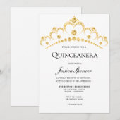 Gold Diamond Tiara Quinceanera Invitation du parti (Devant / Derrière)