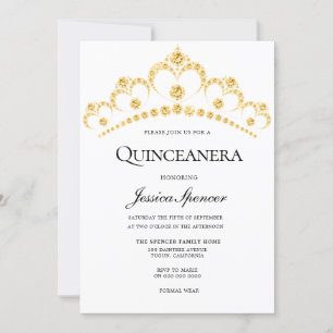 Gold Diamond Tiara Quinceanera Party Invite Kaart