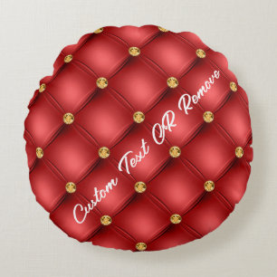 Gold Diamond Tufted Leather Jouw tekst Name Red Rond Kussen