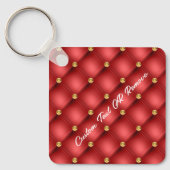 Gold Diamond Tufted Leather Text Name Red Sleutelh Sleutelhanger (Voorkant)