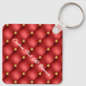 Gold Diamond Tufted Leather Text Name Red Sleutelh Sleutelhanger (Achterkant)