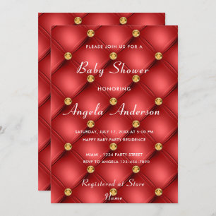 Gold Diamond Tufted Red Baby Boy Shower Invitation