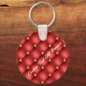 Gold Diamond Tufted Red Leather Text Name Sleutelh Sleutelhanger (Voorkant)