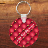 Gold Diamond Tufted Red Leather Text Sleutelhanger (Voorkant)