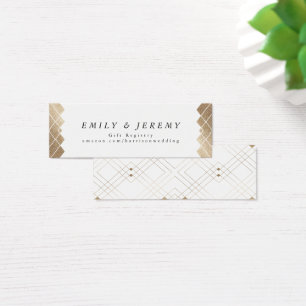 Gold Diamond White Geometric Deco Gatsby Wedding Mini Visitekaartjes