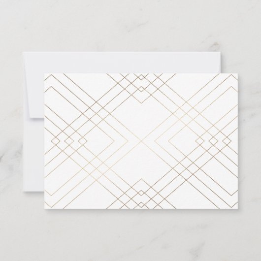 Gold Diamond White Geometric Deco Gatsby Wedding RSVP Kaartje (Achterkant)