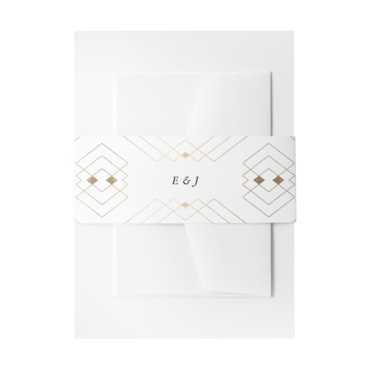 Gold Diamond White Geometric Deco Gatsby Wedding Uitnodigingen Wikkel (Voorkant Voorbeeld)